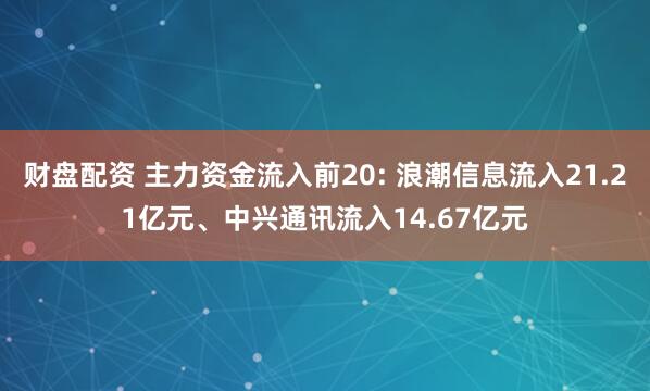 财盘配资 主力资金流入前20: 浪潮信息流入21.21亿元、中兴通讯流入14.67亿元
